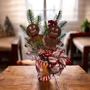 Gingerbread Mug Centerpiece | Peppermint Candy & Berry Christmas Arrangement